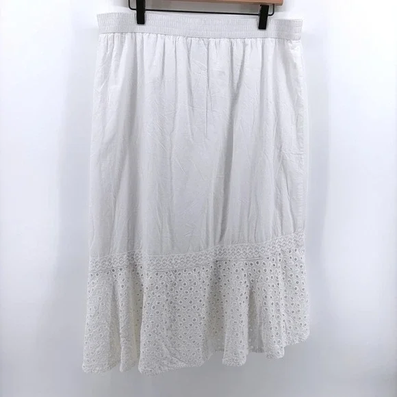 White Lace Cotton Eyelet‎ Maxi Skirt XL Boho Festival Western Prairie Cowgirl - Picture 5 of 8